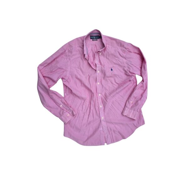 Ralph Lauren Mens Classic-Fit Button-Down Shirt Pink & White Striped Long Sleeve - Picture 1 of 5